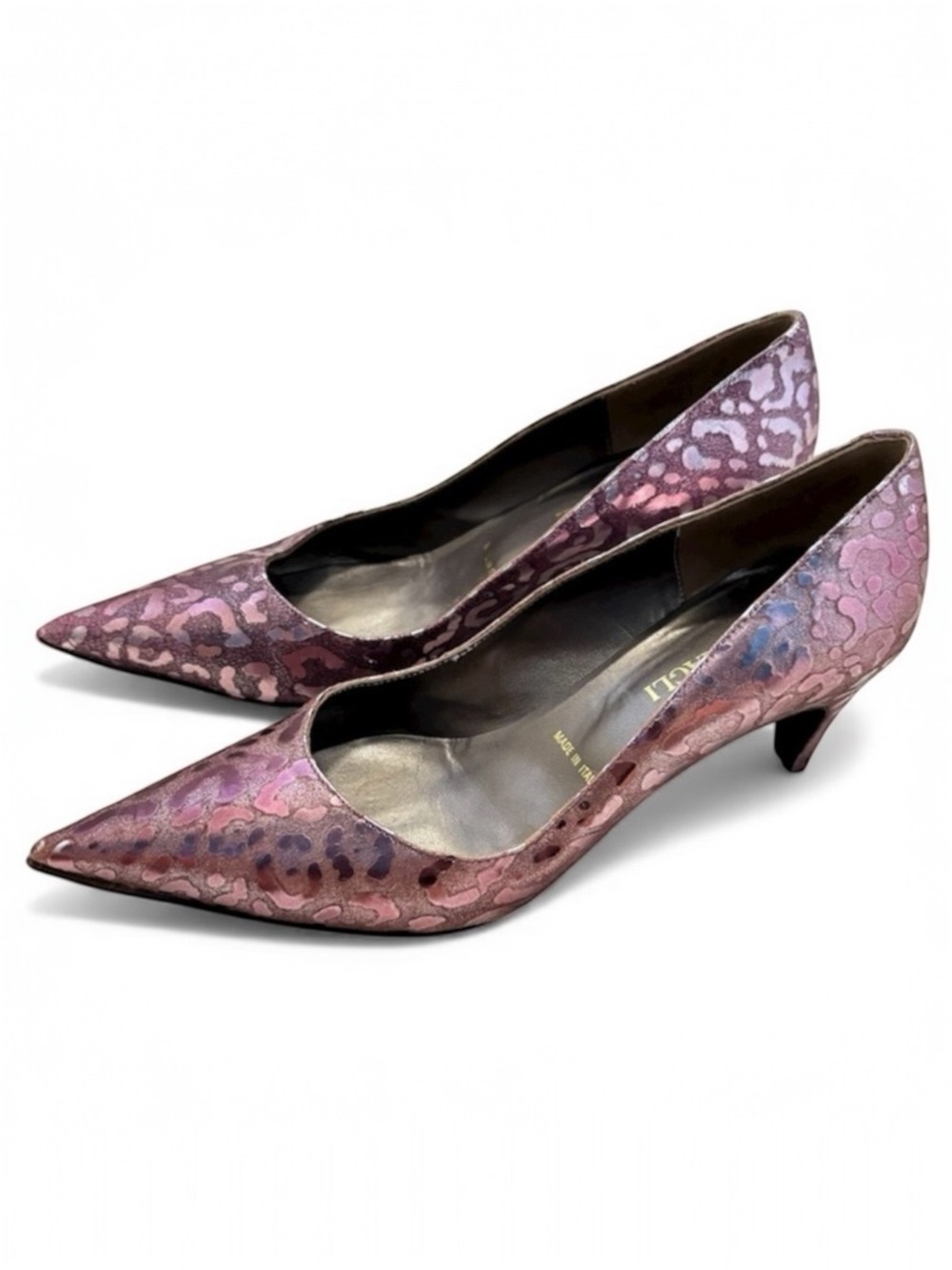 Bruno Magli Metallic Pink Purple Animal Print Pointed Toe Women's Heels Size 7